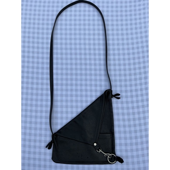 KT Leather Designs Black Triangle Crossbody Bag Stylish Unique Purse - Picture 1 of 8
